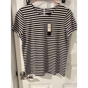 Talbots Womens Top Medium Black White Striped Short Sleeve Career Casual
